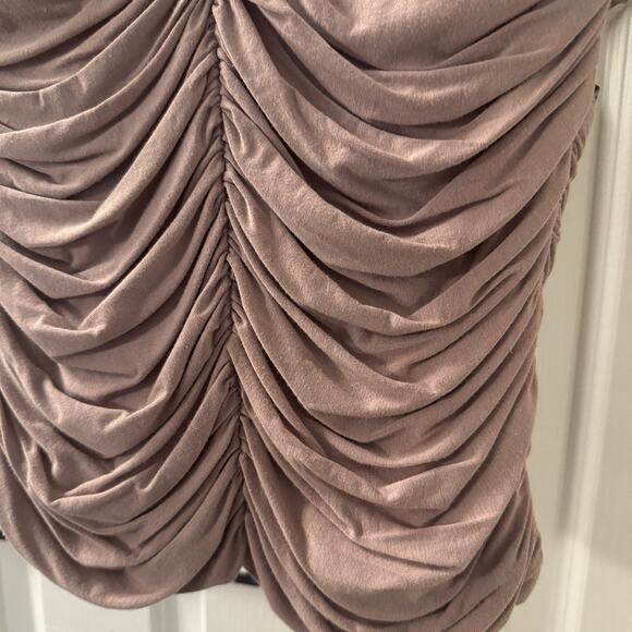 Calla Ruched Lattice Blouse Mauve Cutout Top Clubwear Y2K Stretch sz L - Picture 3 of 7